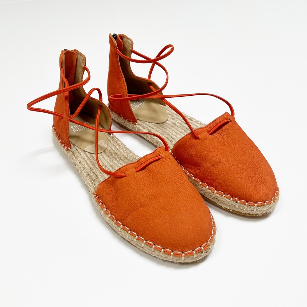 Eileen Fisher‎ Orange Suede Espadrille Wrap Sandals Flats 8